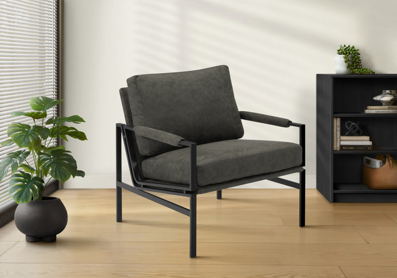Monarch Specialties - Accent Chair, 36\"H, Upholstered, Living Room, Bedroom, Grey Fabric, Black Metal Legs