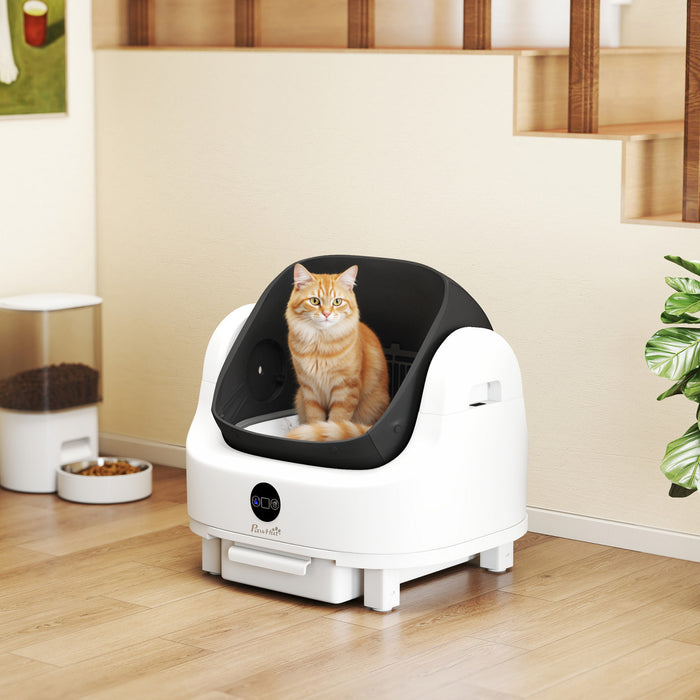PawHut Self Cleaning Litter Box, Open-Top Automatic Cat Litter Box with Integrated Safety Protection, Odor-Free Waste Disposal, Trash Bag, Large Waste Bin, for Multiple Cats
