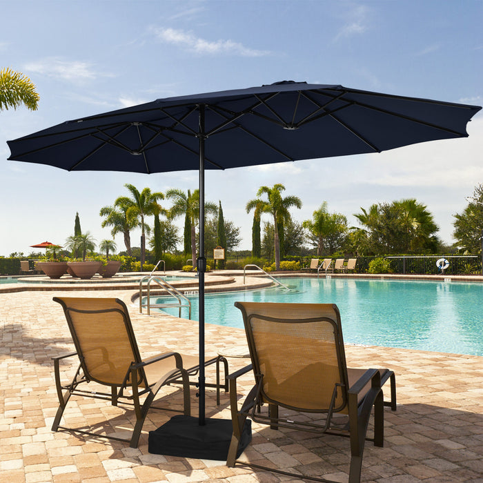 Costway 15FT Double-Sided Twin Patio Umbrella Sun Shade Outdoor Crank Market Base Navy