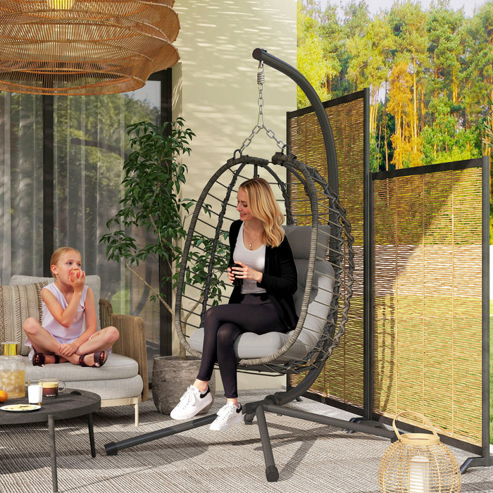 Outsunny Hanging Egg Chair with Stand, Foldable Wicker Rattan Swing Chair