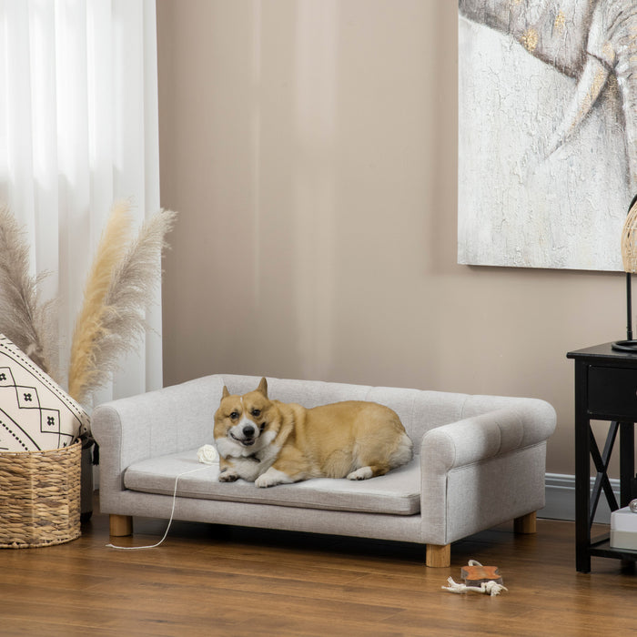 Pawhut Modern Pet Sofa Cat Or Medium Large Dog Bed W/ Removable Seat Cushion, Light Grey