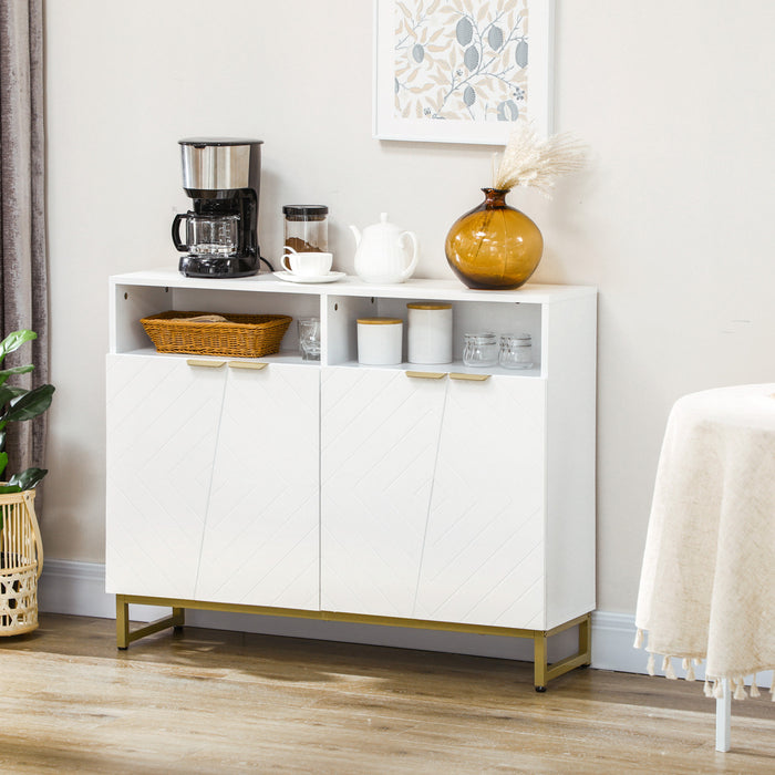 HOMCOM Buffet Cabinet Kitchen Sideboard w/ Adjustable Shelves, Metal Base
