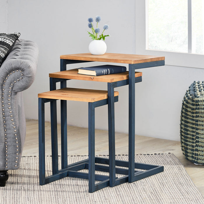 Nydia Industrial Firwood Nesting Tables Set Of 3 - Natural