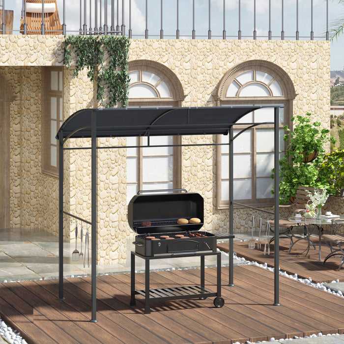 Outsunny 7' X 5' Bbq Grill Gazebo Tent Garden Grill Metal Frame And Canopy With Hooks Outdoor Sun Shade Grey