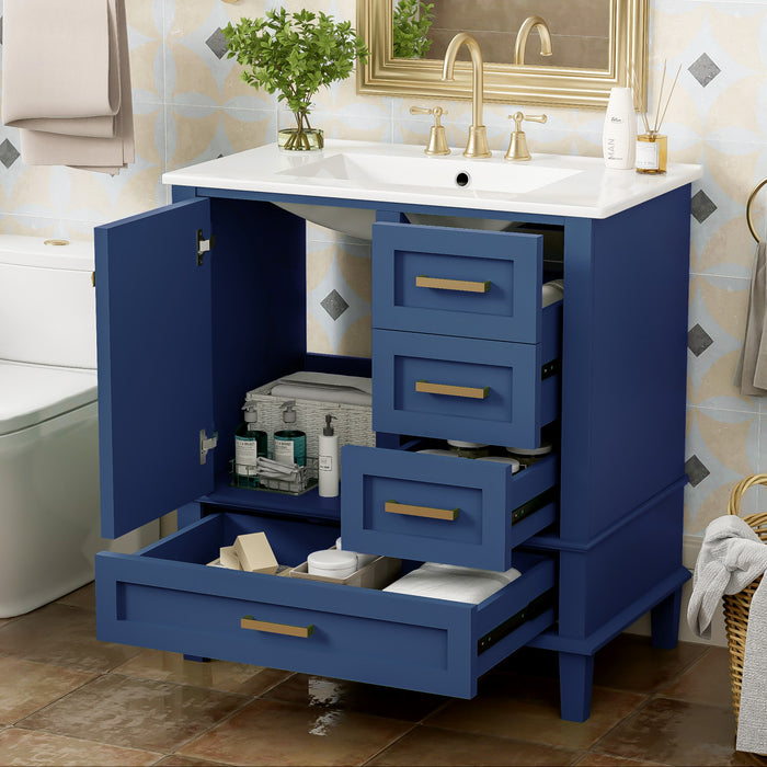 Olivia 30\" Bathroom Vanity with Sink Combo and Storage Drawers,Blue