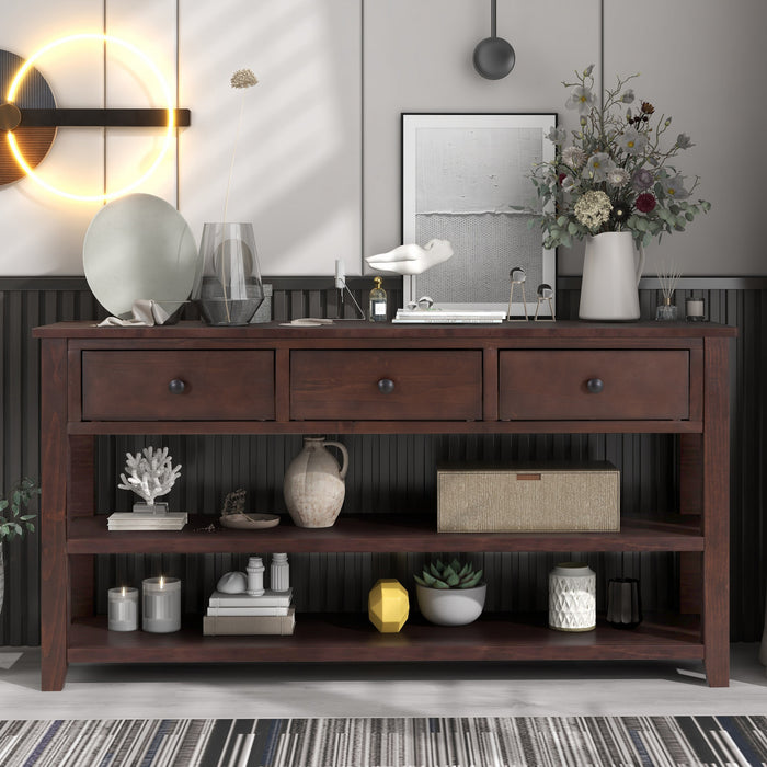 Wendy Solid Wood Console Table With 3 Drawers And 2 Open Shelves,espresso Accent Cabinet