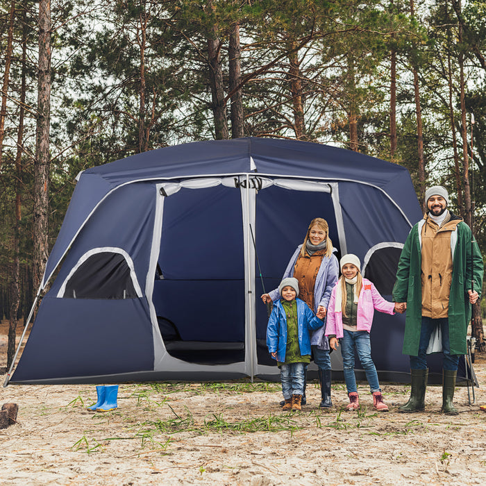 Outsunny Camping Tent, Family Tent 4-8 Person 2 Room, With Large Mesh Windows, Easy Set Up For Backpacking Hiking Outdoor 13' X 9' X 7', Blue