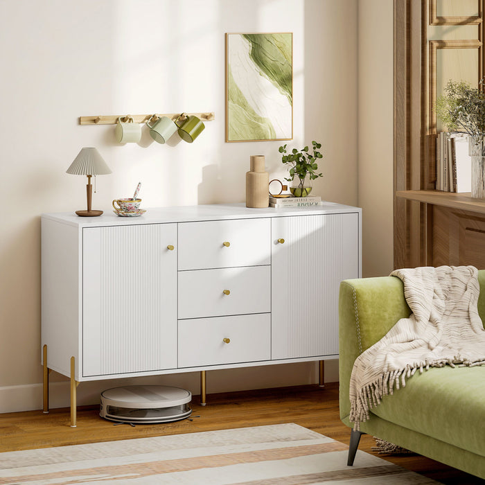 HOMCOM 47\" Buffet Cabinet with 3 Drawers and 2 Doors Modern Sideboard White