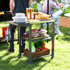 Outsunny 3-Shelf Outdoor Grill Cart with Foldable Side Table, 22" x 16.1" Pizza Oven Stand with Stainless Steel Tabletop, Hooks, Movable Food Prep Table on Wheels