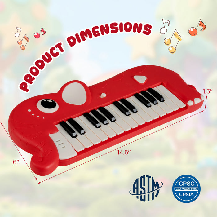 Costway 25-Key Kids Piano Keyboard Elephant Shape Toy Digital Piano with Built-in Music & Light Red