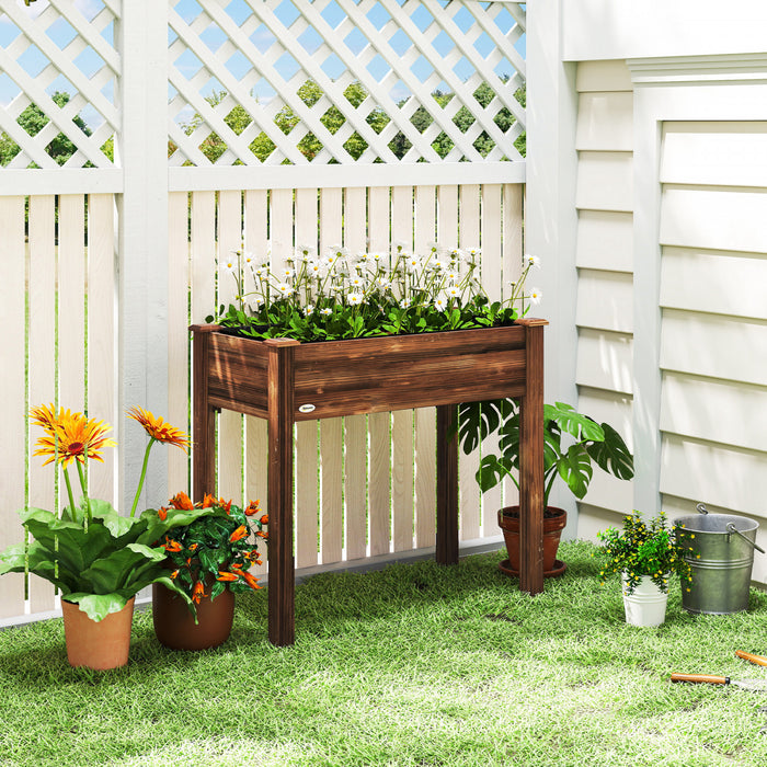 Outsunny 34\"x18\"x30\" Elevated Planter Box, Wooden Patio Raised Garden Bed