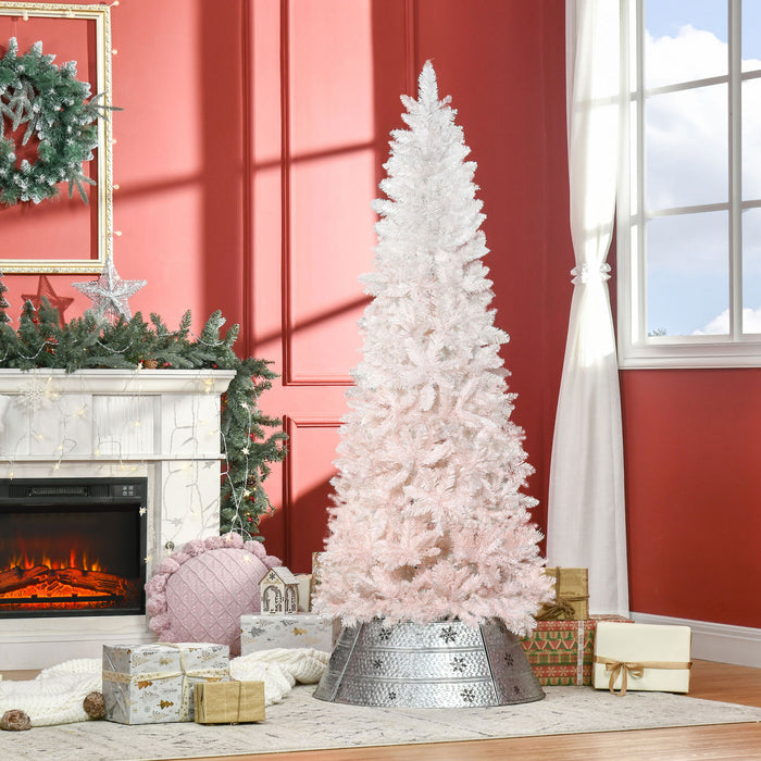 Homcom 6 Foot Artificial Christmas Tree With Metal Base Pink And White