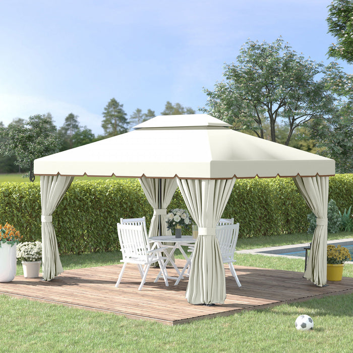 Outsunny 13' X 10' Outdoor Patio Gazebo Canopy With 2-tier Polyester Roof, Vented Mesh Sidewall & Strong Aluminum Frame, Cream White