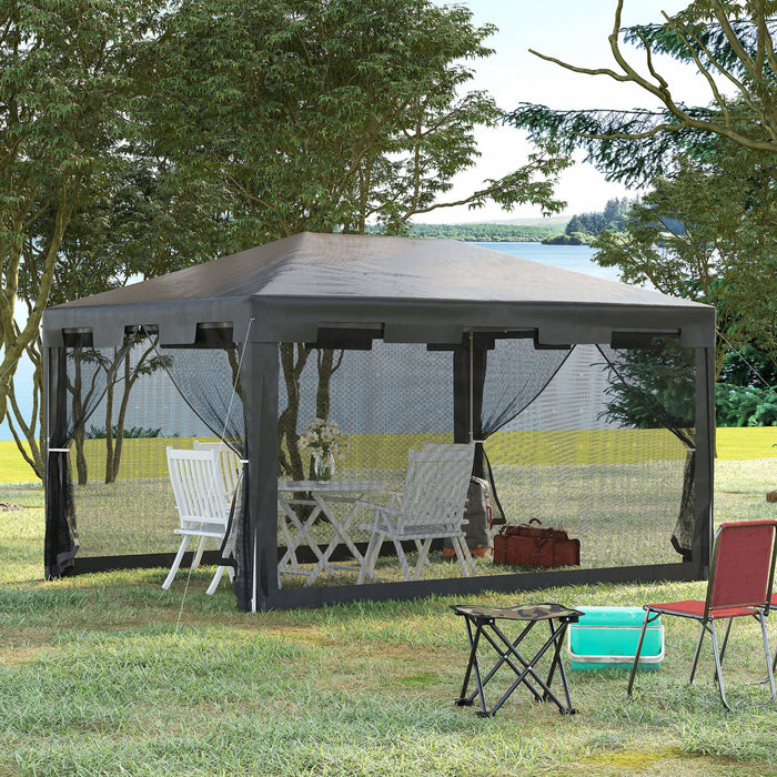 Outsunny 10x13ft Outdoor Gazebo Canopy, Garden Party Tent Patio Sun Shade Shelter Wedding Tent With Mesh Sidewalls And 2 Doors, Dark Grey