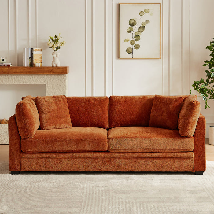 Flare Modern 83.5 Inch Flared Arms Sofa with High-Density Cushions, Caramel