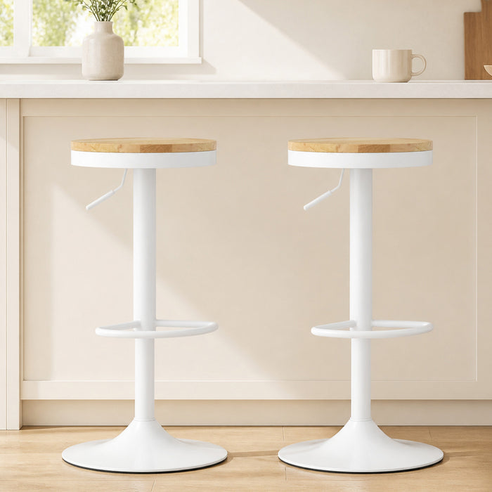 HOMCOM Wooden Bar Stools Set of 2 Adjustable Swivel Barstools Natural White