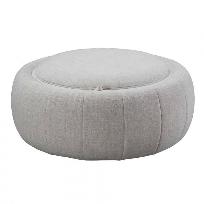 Demi Round Upholstered Storage Ottoman with Faux-Marble Tray Top and Hidden Storage - Cream
