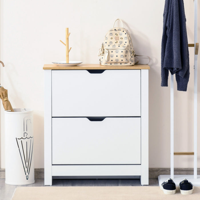 HOMCOM Narrow Shoe Cabinet for Entryway w/ 2 Flip Drawers Adjustable Shelf