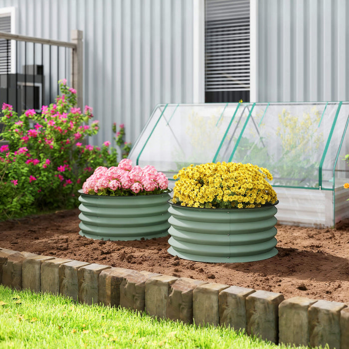 Outsunny Steel Raised Beds for Garden Set of 2 for Growing Flowers, Green