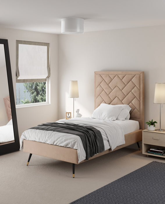 Crosby Modern Upholstered Velvet Twin Bed in Nude
