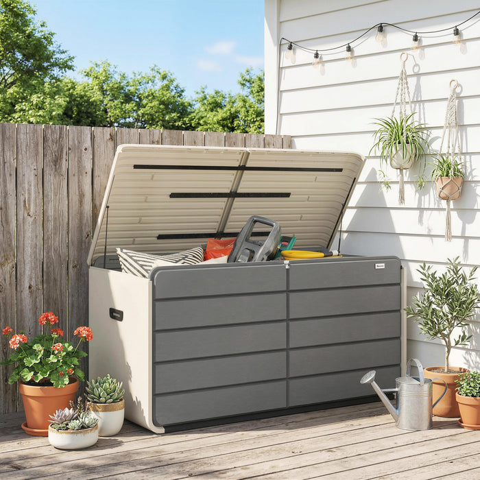 Outsunny 757 L Outdoor Storage Box with Lockable Lid, Beige and Grey