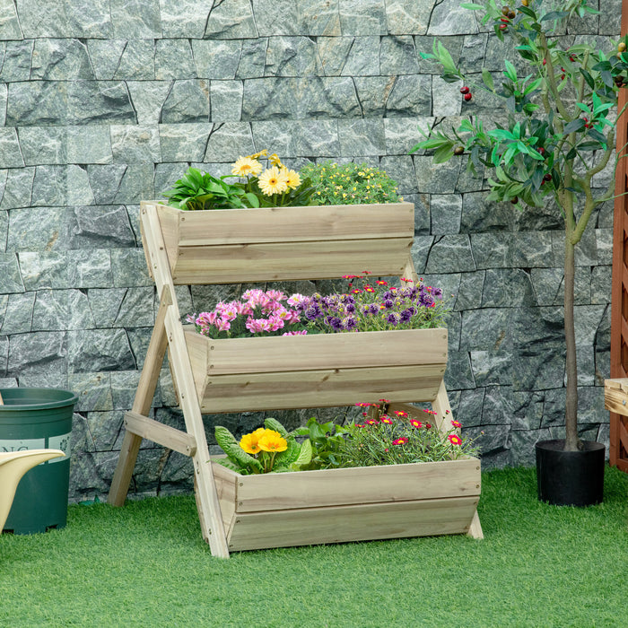 Outsunny 3 Tier Raised Garden Bed, Vertical Wooden Elevated Planter Box Kit For Flowers, Vegetables, Herbs, 26\" X 30\" X 30\", Light Green