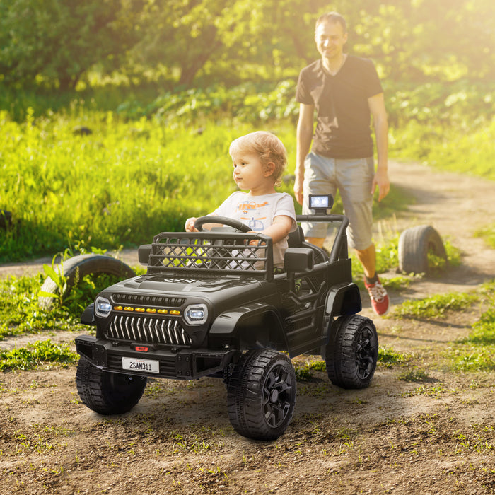 Qaba 12v Powered Ride-On Truck Car, Electric Car For Kids With Remote Control, Openable Doors, Spring Suspension, 3 Speeds, Usb Music Horn, Led Headlights, Black