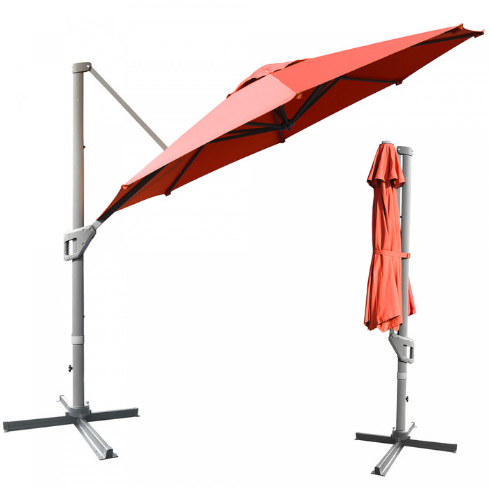 Costway 11ft Patio Offset Umbrella Cantilever Rotation Aluminum Tilt Cross Base Orange