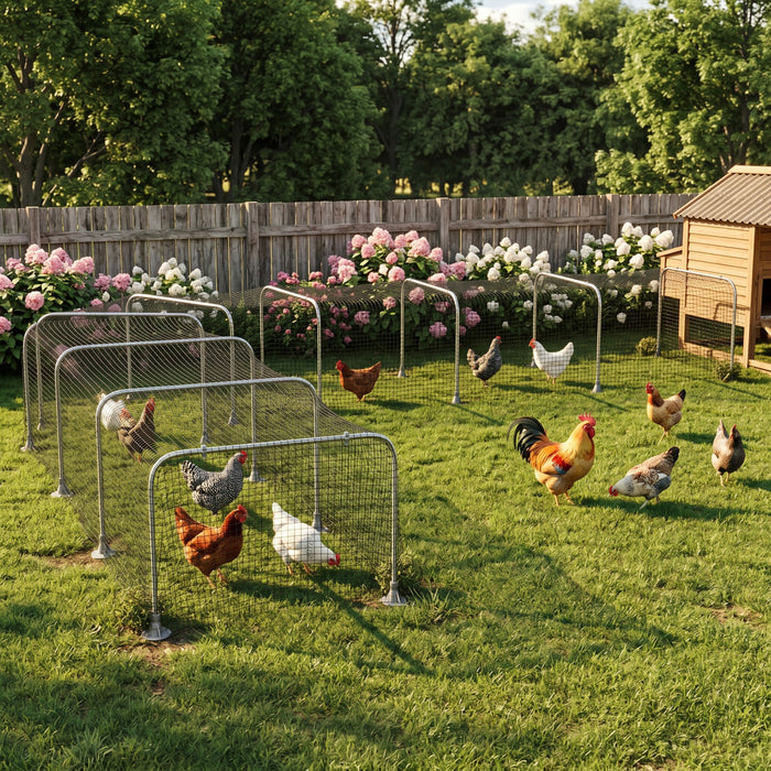 PawHut Extra Long Chicken Tunnel for Outside, 354\" x 39\" Galvanized Steel Chicken Run with Nylon Netting, 10 Arches for 10-15 Chickens or Ducks, Backyard Farm Yard, Silver
