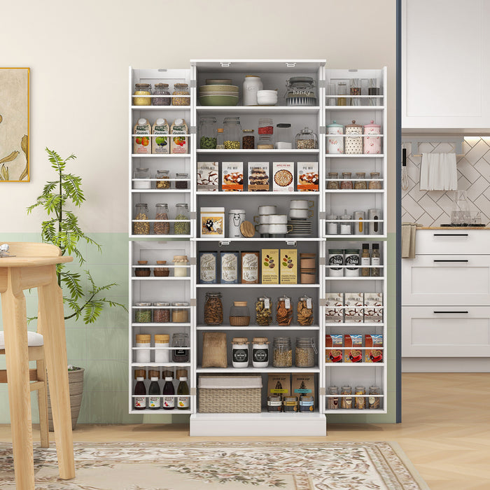HOMCOM 65\" Kitchen Pantry Cabinet with Adjustable Shelves Spick Racks White