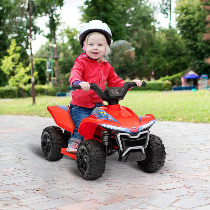 Qaba Kids Atv, 6v Battery Powered Ride-On Electric Vehicle With 1.6mph Max Speed, Headlights, Music, Forward/reverse Switch, 4 Wheeler Ride On Toy For 18-36 Months, Red