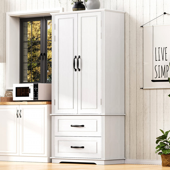 Angela 71\" Adjustable Shelves Pantry Cabinet With 2 Drawers - White