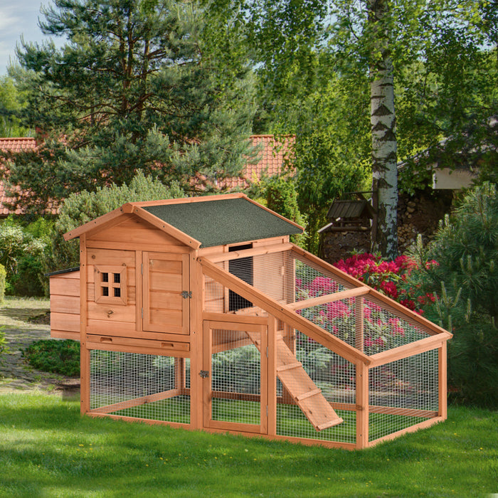 Pawhut 69\" Chicken Coop Wooden Hen House Rabbit Hutch Poultry Cage Pen Outdoor Backyard With Outdoor Run Nesting Box Removable Tray Waterproof Asphalt Roof Lockable Door Yellow