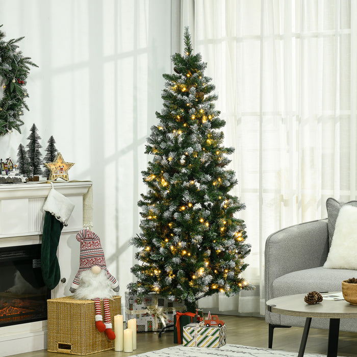 Homcom 6' Skinny Prelit Artificial Christmas Tree With Snow-dipped Tips