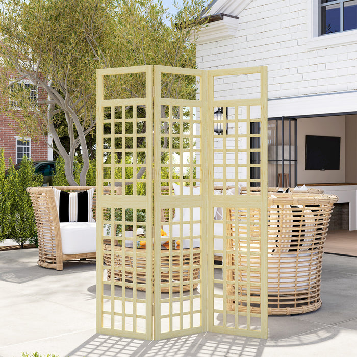 Outsunny 3 Panel Outdoor Wood Privacy Screen, Room Divider, Natural Wood