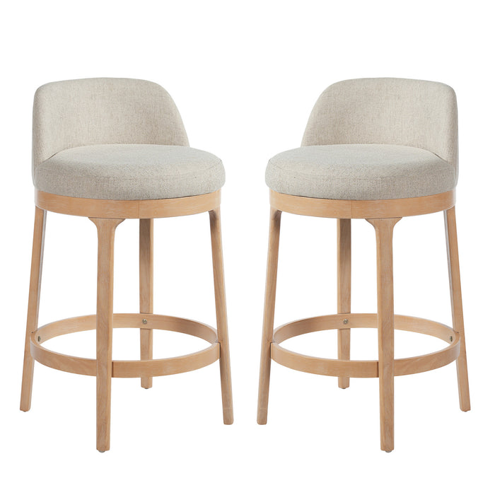 Amelia Ergonomic Rubberwood Counter Height Bar Stool Set of 2 with Upholstered Fabric,Natural