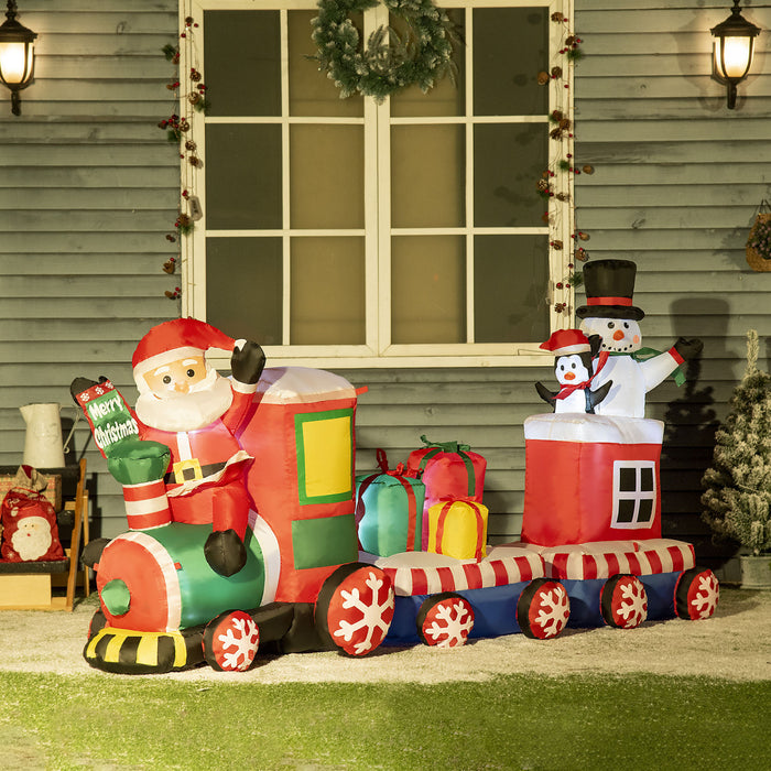 Outsunny 8' Inflatable Christmas Train W/ Santa Claus Snowman Penguin