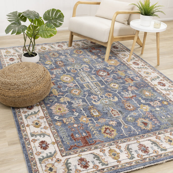 Olivia Blue Modern Tribal Inspired Border Rug, 7'10\" x 10'2\" Indoor Area Rug