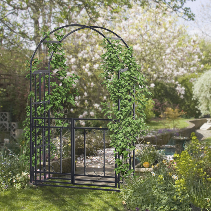 Outsunny 6.7 Ft Steel Garden Arch With Gate Outdoor Courtyard Lawn Backyard