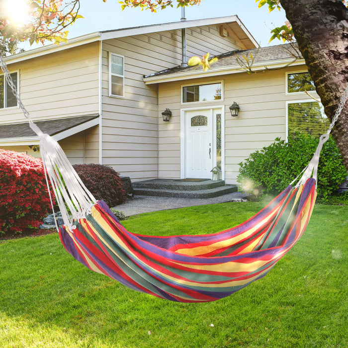 Outsunny 83\"x59\" Outdoor Hammock Bed Swing Chair, Patio Lounge Garden Camping Hiking Travel Hammock Only For Backyard, Garden, Mixed-red