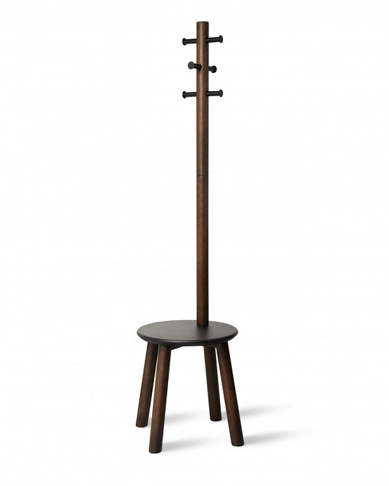 Umbra Modern Wood Pillar Stool and Coat Rack - Black and Walnut