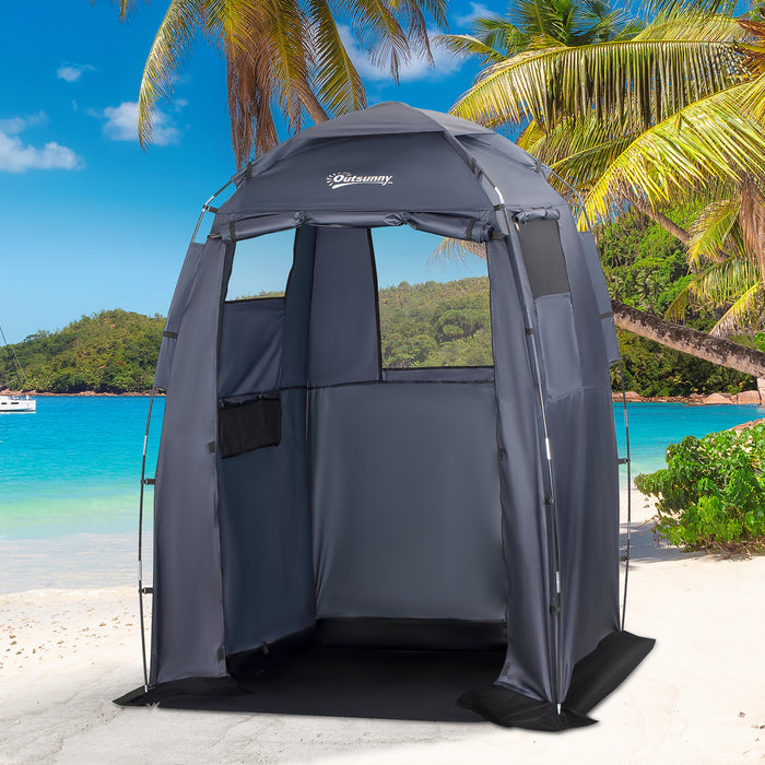 Outsunny 60\" X 60\" X 82\" Shower Tent Extra Wide Changing Room Privacy Portable Camping Shelters With Windows & Floor Mat, Dark Blue