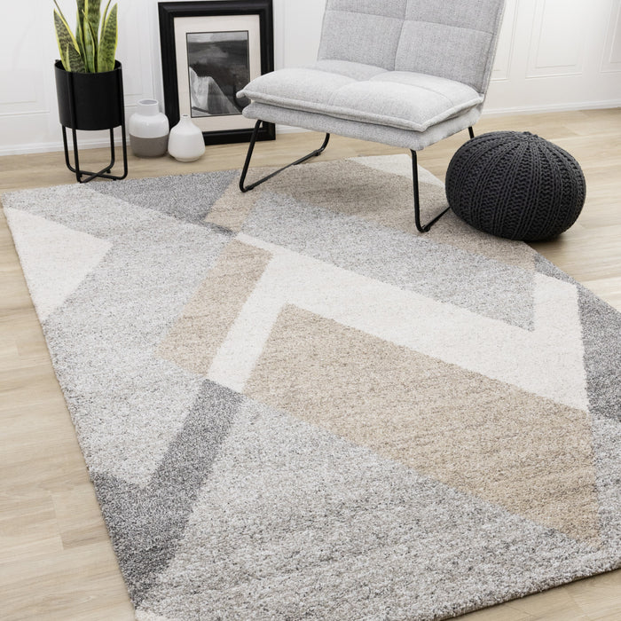 Maverick White Beige Grey Modern Plush Area Rug - 5'3\" x 7'7\"