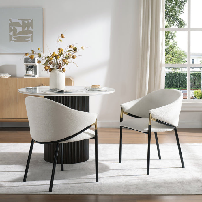 Pater Modern Dining Chairs With Upholstered Fabric Seating And Metal Legs,white