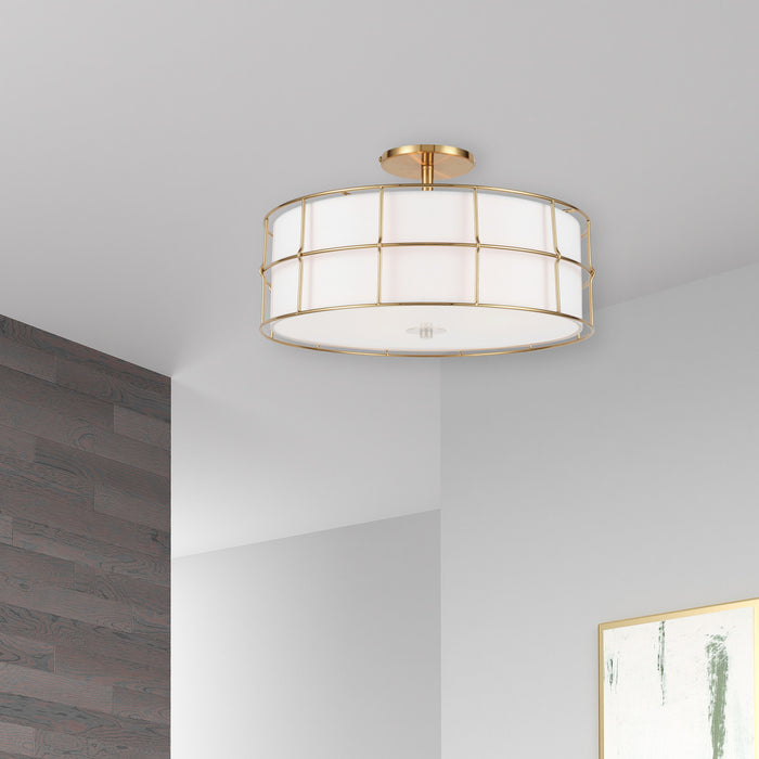 Dainolite Alcala 3 Light Semi-flush Mount Aged Brass Finish White Shade Lamp