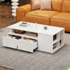 Daniel Coffee Table with LED Lights and Storage Drawers,White | Daniel table basse avec eclairage LED et tiroirs de rangement, blanc