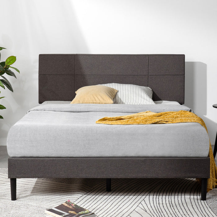 Denna Upholstered Platform Bed with Headboard in Dark Grey - Full Size
