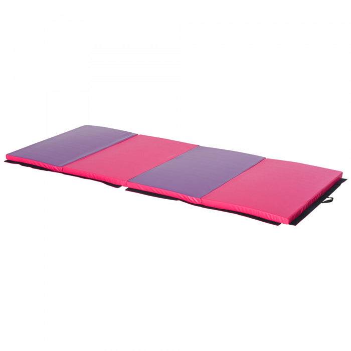Soozier 4'x10'x2'' Folding Gymnastics Tumbling Mat, Exercise Mat With Carrying Handles For Yoga, Mma, Martial Arts, Stretching, Core Workouts, Pink And Purple