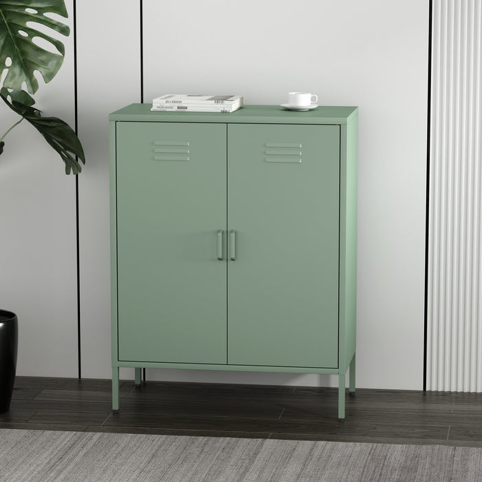 Naomi Modern 32\" Metal Accent Cabinet in Sage Green Armoire
