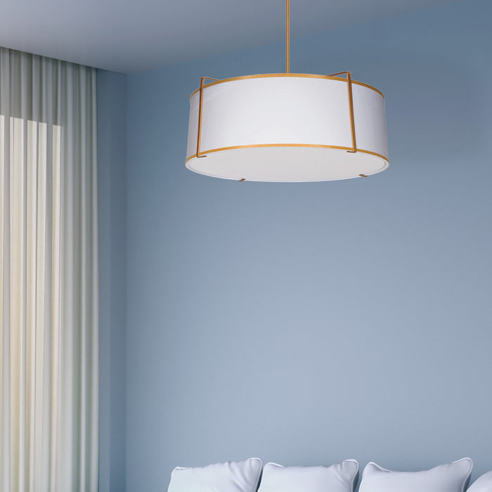 Dainolite Trapezoid 4 Light Pendant Drum Gold/White Shade White Fabric Diffuser Gold Lamp